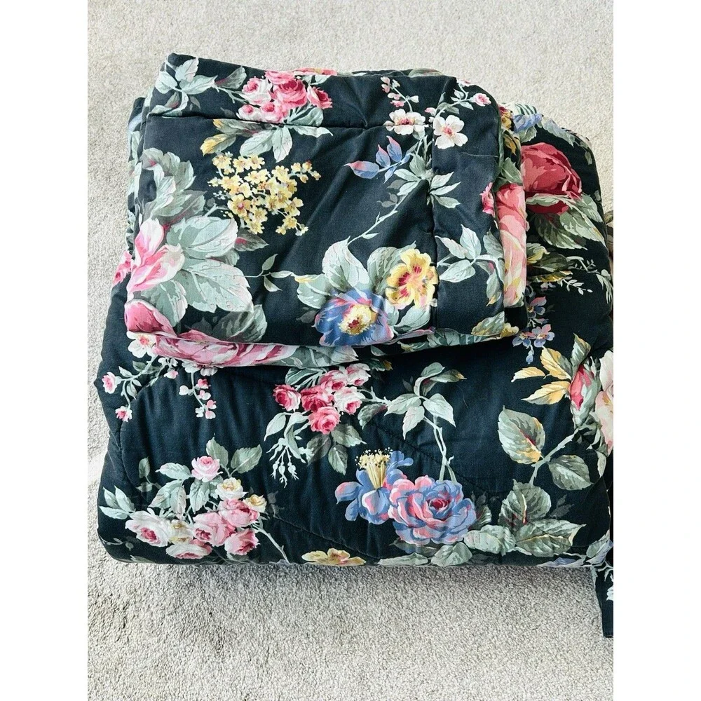 Vtg Croscill Francesca Queen Bedding Set Comforter Sheets Shams Skirt Black Rose